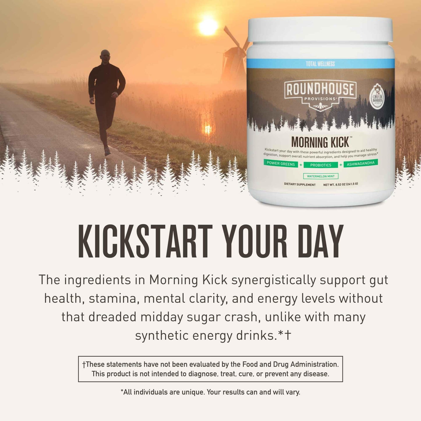 ROUNDHOUSE PROVISION Morning Kick, Powder Supplement for Healthy Digestion, Energy Levels, and Overall Wellness, 30 Servings (9.1 Ounce (Pack of 1), Watermelon Mint) - Maple Wellness Supplements