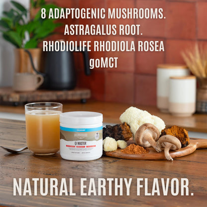 ROUNDHOUSE PROVISION Qi Master Adaptogen Blend, Earthy Mushroom Flavor with Astragalus Root, Rhodiolife Extract, MCT, 8 Organic Mushrooms (30 Scoops) by Chuck Norris - Maple Wellness Supplements