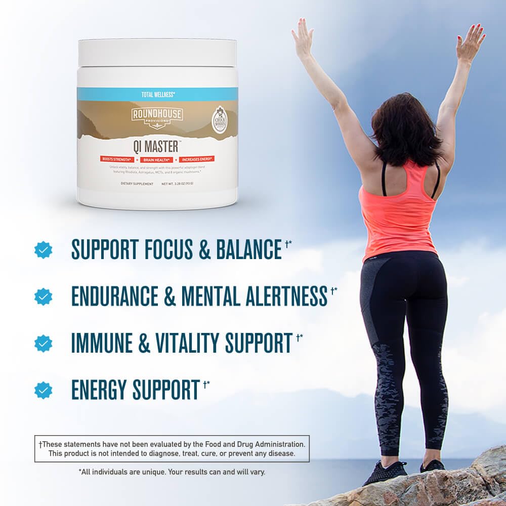 ROUNDHOUSE PROVISION Qi Master Adaptogen Blend, Earthy Mushroom Flavor with Astragalus Root, Rhodiolife Extract, MCT, 8 Organic Mushrooms (30 Scoops) by Chuck Norris - Maple Wellness Supplements