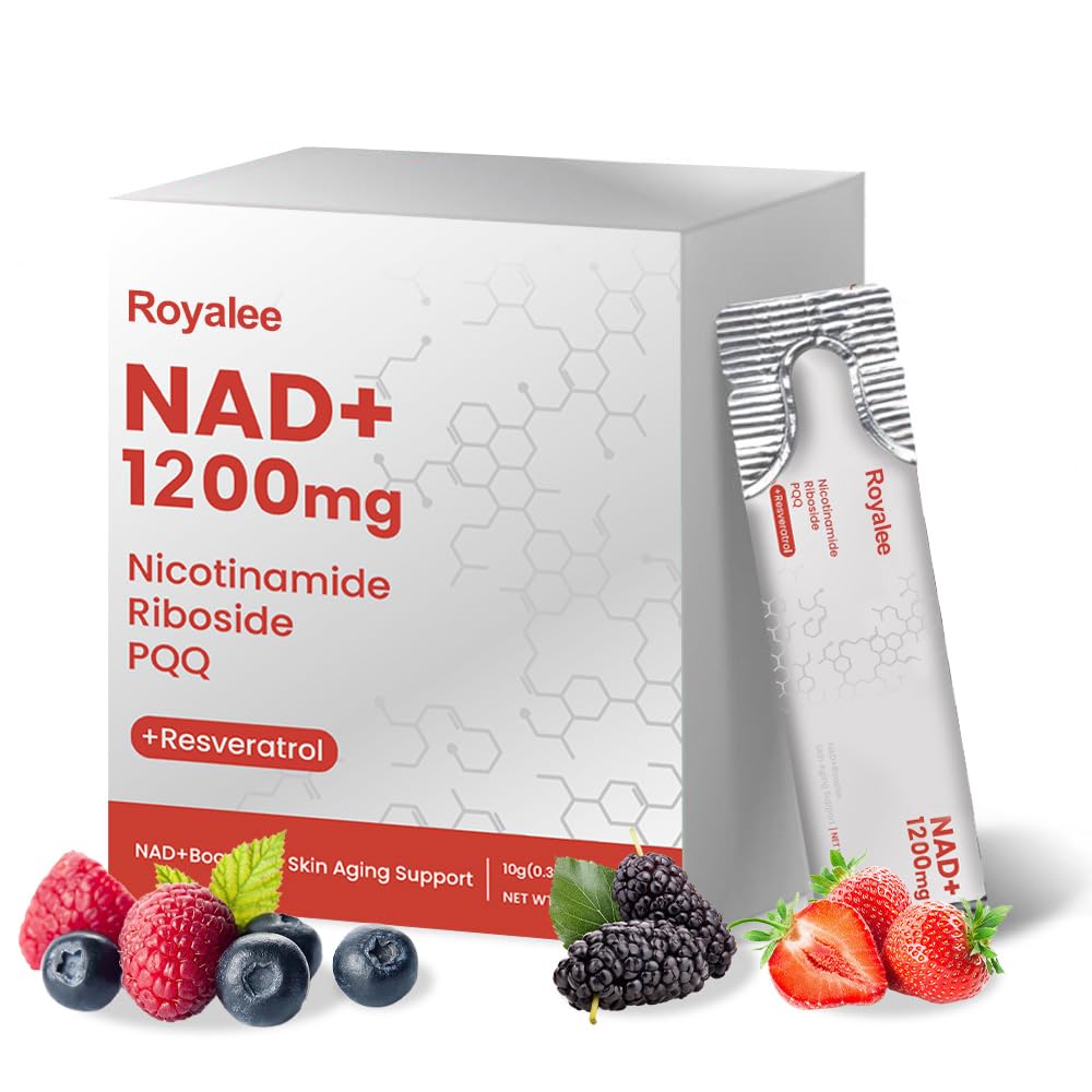 Royalee NAD Supplement 1200mg Synergistic Blend with Nicotinamide Riboside, PQQ & Resveratrol - Premium Anti-Aging Supplement for Cellular Energy, Mental Clarity and Longevity (30 Packets)1 - Maple Wellness Supplements