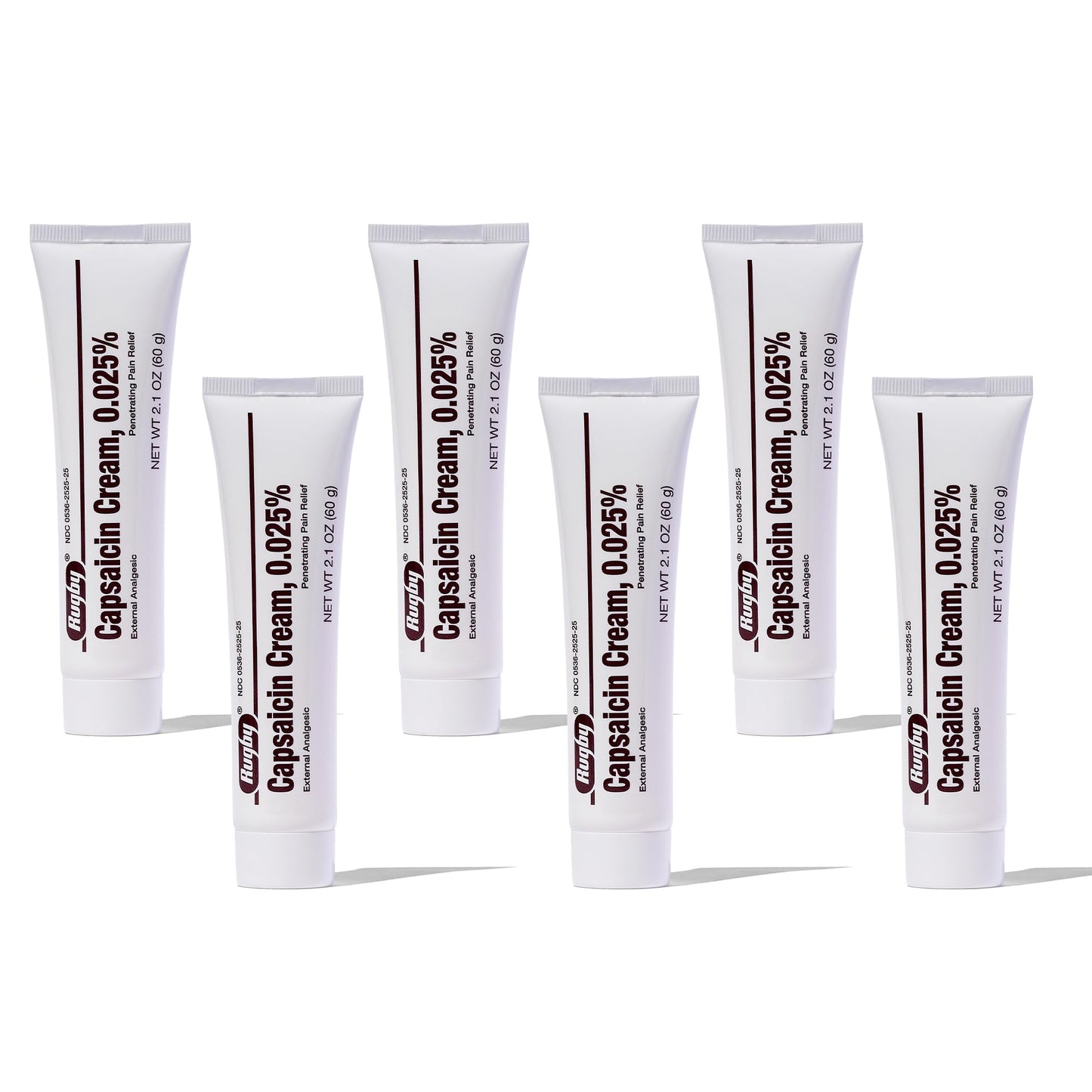 Rugby Capsaicin 0.025% Cream for Penetrating Pain Relief - 2.1 Oz (60g) (6 Pack) - Maple Wellness Supplements