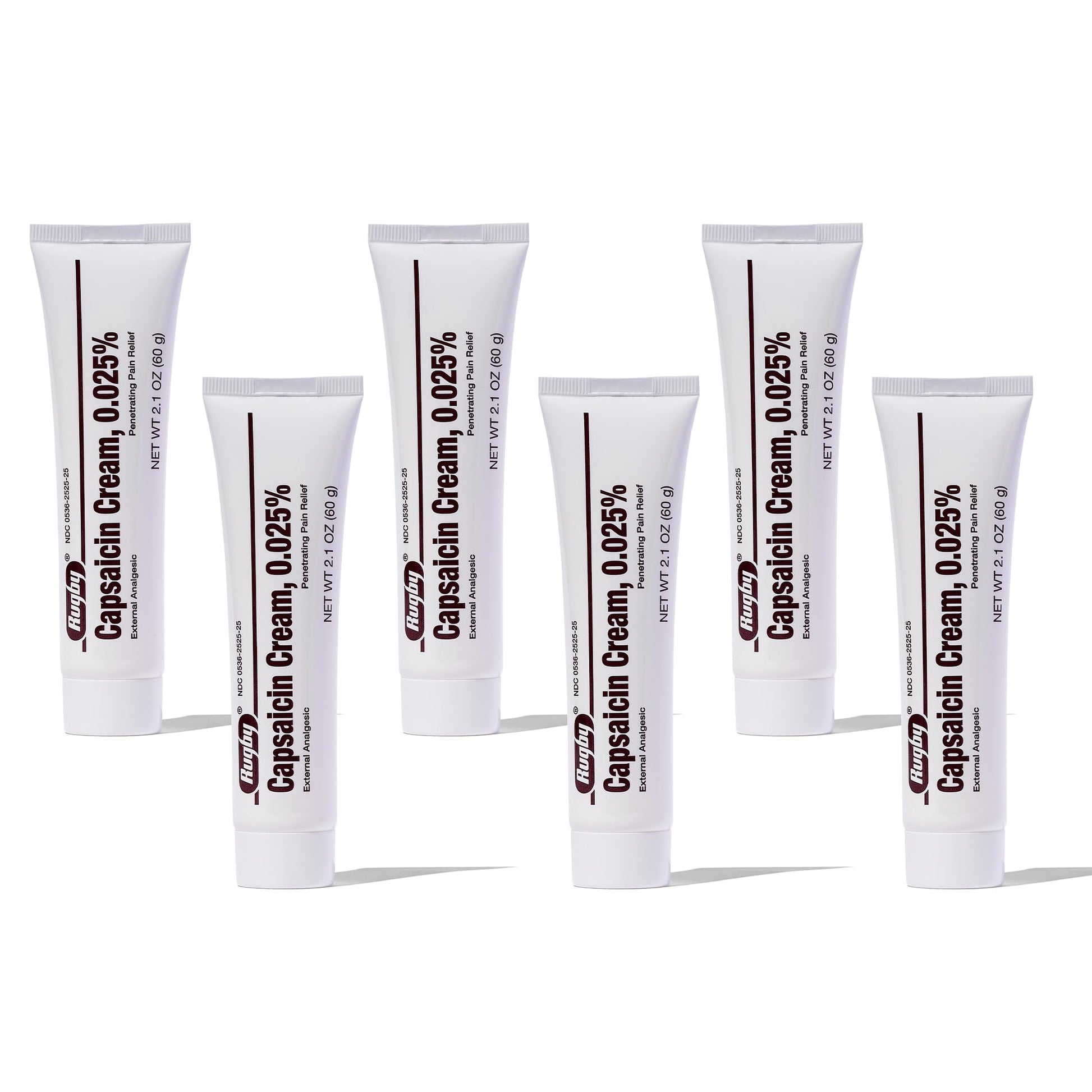 Rugby Capsaicin 0.025% Cream for Penetrating Pain Relief - 2.1 Oz (60g) (6 Pack) - Maple Wellness Supplements