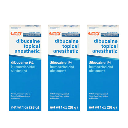 Rugby Dibucaine Topical Anesthetic 1% Hemorrhoid Ointment - Pain Relief Cream for Itching and Burning, Hemorrhoid Treatment, Anti Itch Cream 1 Oz (3 Pack) - Maple Wellness Supplements