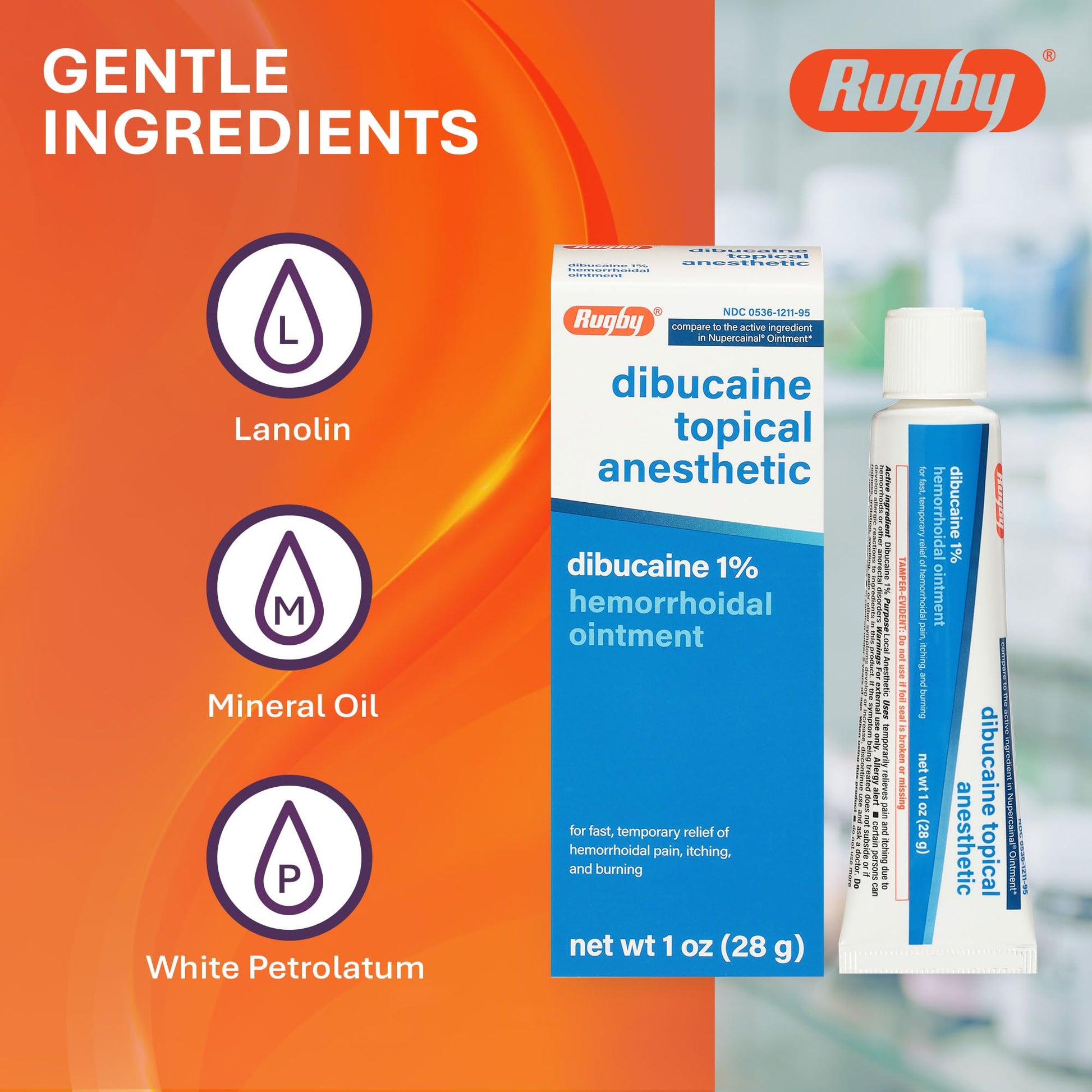Rugby Dibucaine Topical Anesthetic 1% Hemorrhoid Ointment - Pain Relief Cream for Itching and Burning, Hemorrhoid Treatment, Anti Itch Cream 1 Oz (3 Pack) - Maple Wellness Supplements