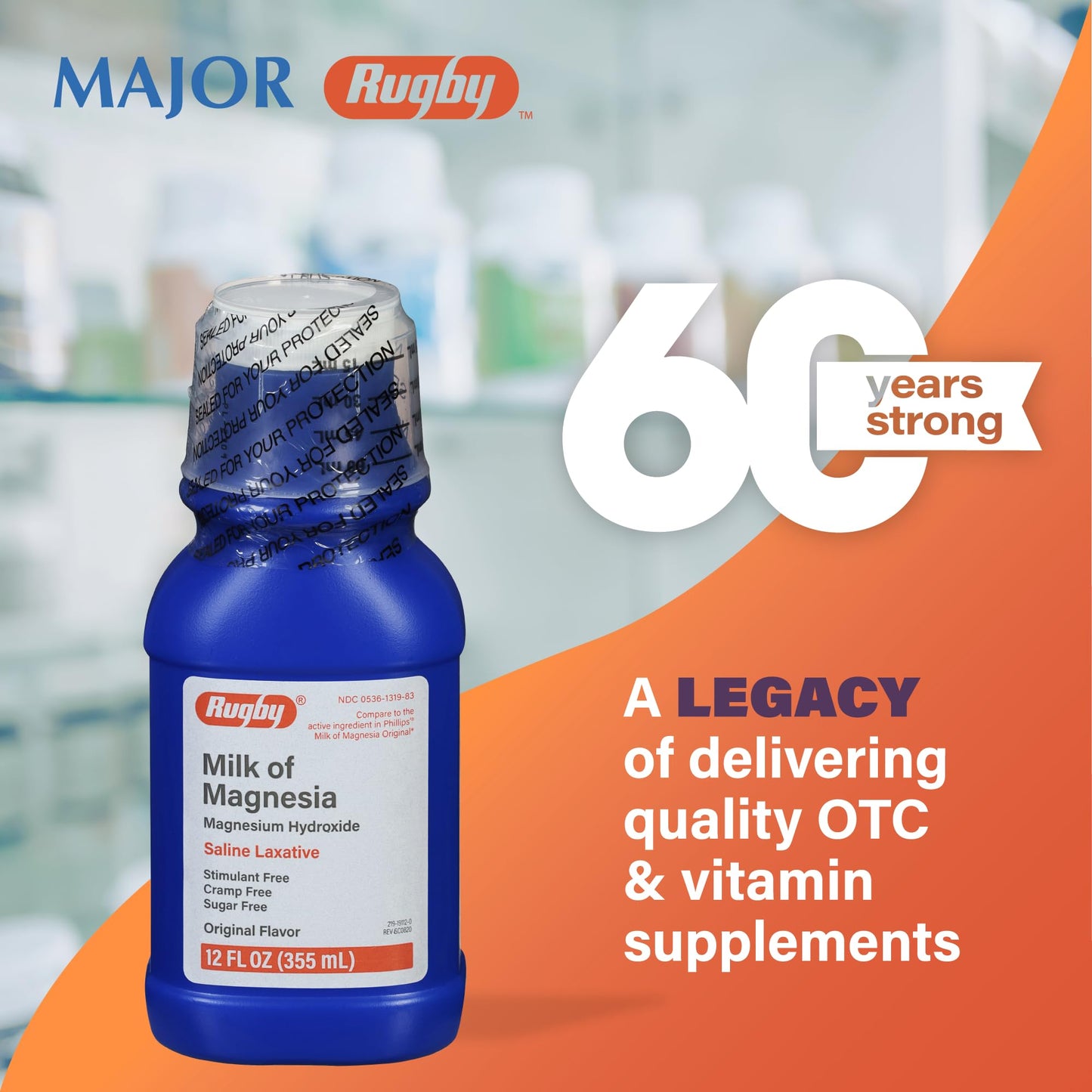 Rugby Milk of Magnesia Magnesium Hydroxide Saline Laxative – Stimulant, Cramp & Sugar-Free - Original Flavor – 12 Fl Oz - Maple Wellness Supplements