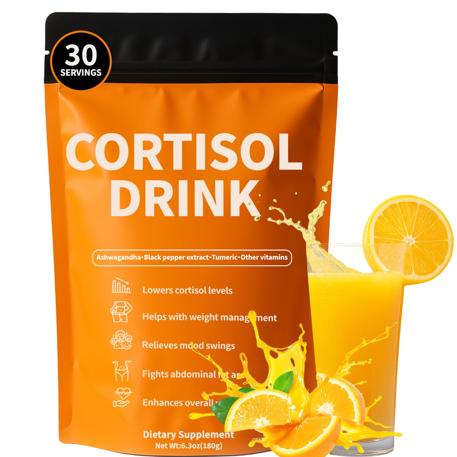 Rulinal Cortisol Drink Powder | Cortisol Supplements for Women | Ashwagandha, L-Theanine, Turmeric Root, Black Pepper Extract for Relax & Focus, Healthy Cortisol Levels, Mental Clarity, Vegan, 6.3oz - Maple Wellness Supplements