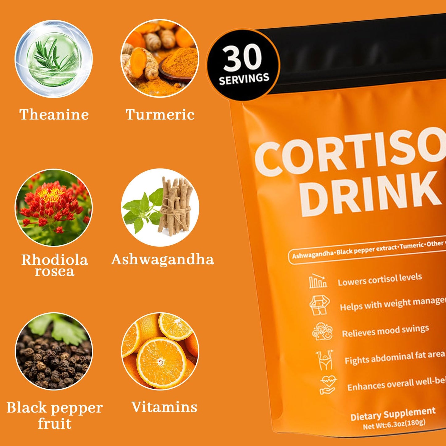 Rulinal Cortisol Drink Powder | Cortisol Supplements for Women | Ashwagandha, L-Theanine, Turmeric Root, Black Pepper Extract for Relax & Focus, Healthy Cortisol Levels, Mental Clarity, Vegan, 6.3oz - Maple Wellness Supplements