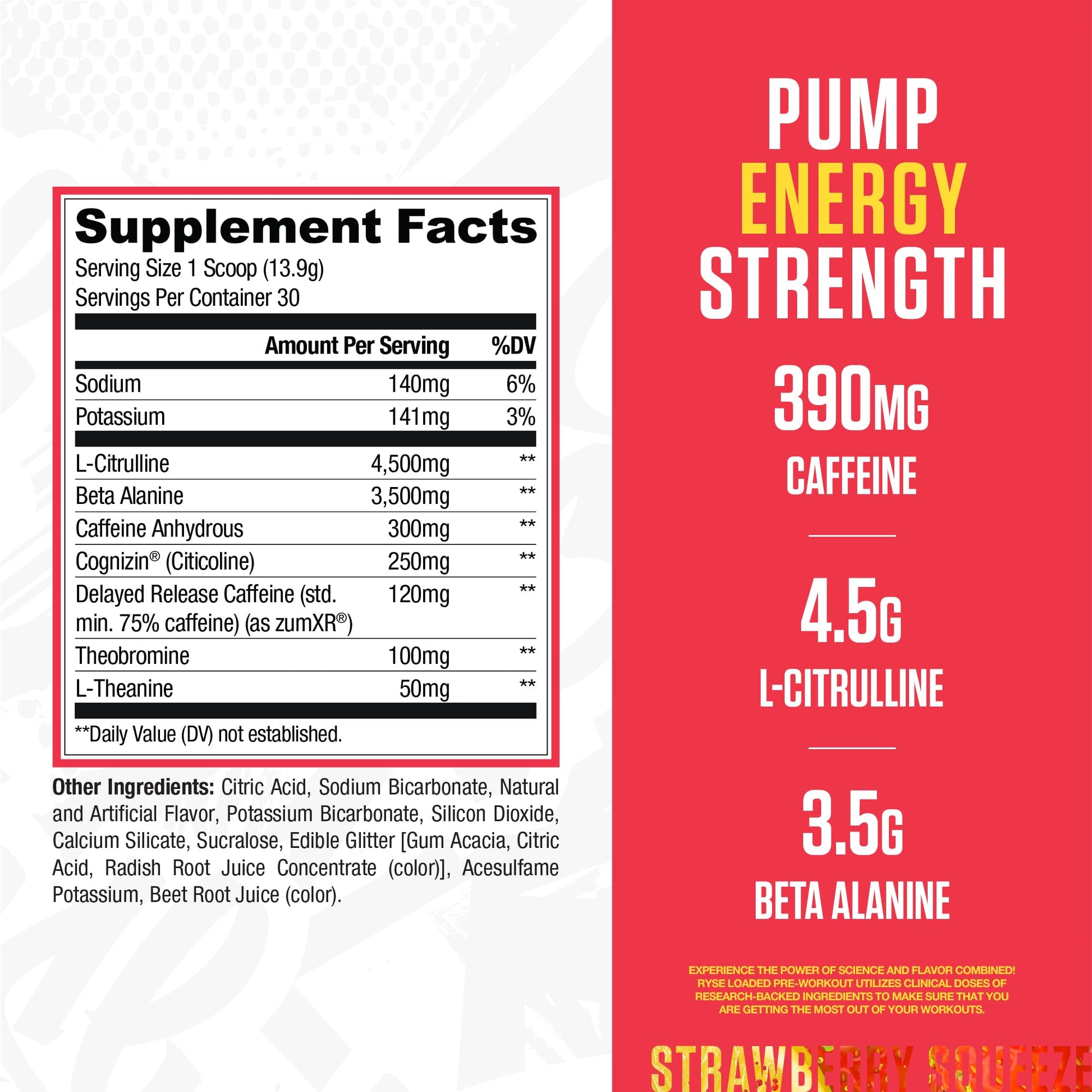 RYSE Loaded Pre Workout Powder - Strawberry Squeeze - Daily Pre-Workout for Men & Women with 390mg Caffeine, Beta Alanine, and Citrulline for Pump - Maple Wellness Supplements