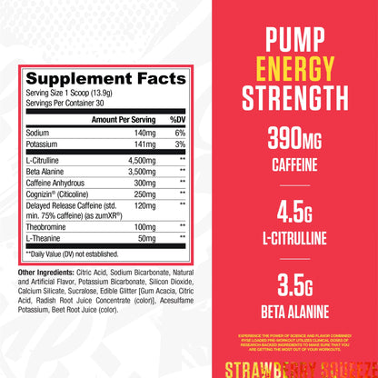 RYSE Loaded Pre Workout Powder - Strawberry Squeeze - Daily Pre-Workout for Men & Women with 390mg Caffeine, Beta Alanine, and Citrulline for Pump - Maple Wellness Supplements