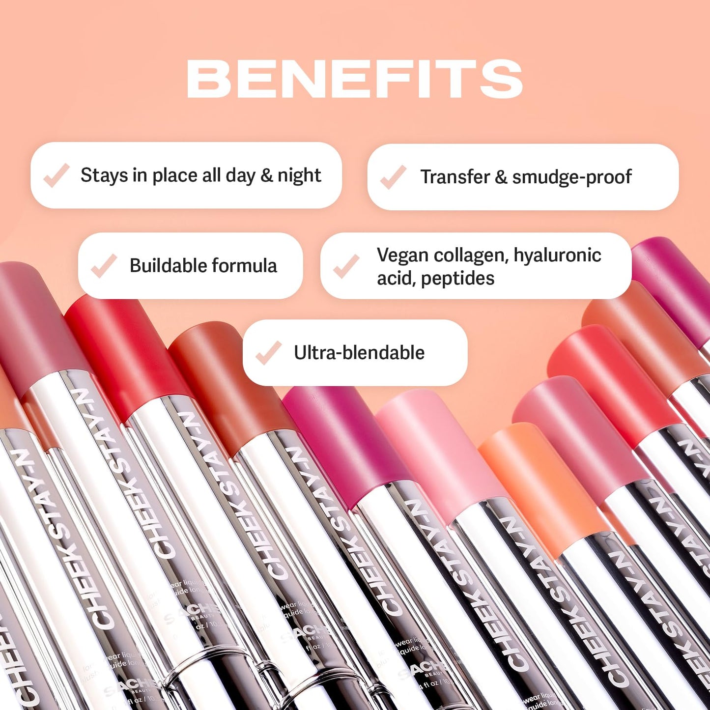 Sacheu Cheek STAY-N Liquid Blush for Cheeks — High Pigment, Buildable, Lightweight Cream Blush for Dewy & Radiant Flushed Cheeks — Long-lasting & Cruelty Free, I'm Guilty - Maple Wellness Supplements