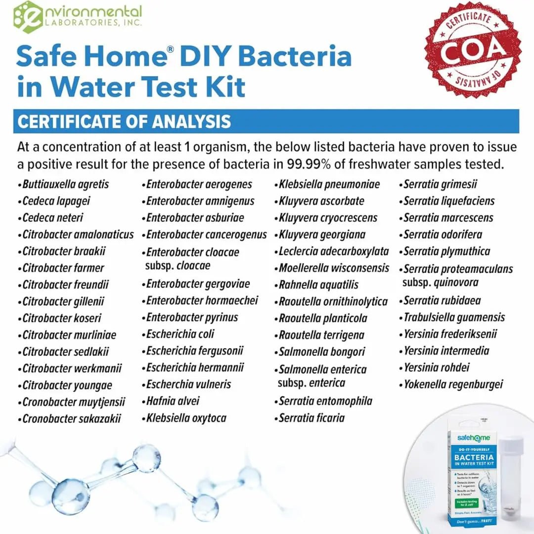 Safe Home® DIY Bacteria in Water Test Kit – Results as Fast as 6 Hours – Detects 50 Different Species of Coliform Bacteria – EPA Lab Certified – Made in the USA – (1 Pack) - Maple Wellness Supplements