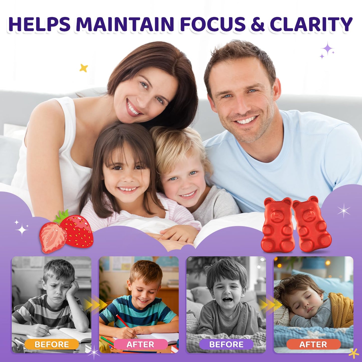 Saffron Gummies for Kids & Adults, 20-in-1 Saffron Supplements with 88.5mg Saffron Extract, B6, B12, C, D3, Magnesium for Calm, Focus, Nerve, Sugar Free, Vegan - Maple Wellness Supplements