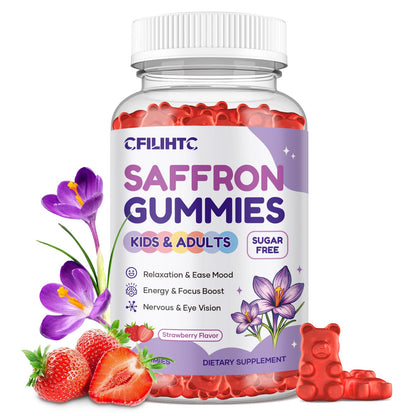 Saffron Gummies for Kids & Adults, 20-in-1 Saffron Supplements with 88.5mg Saffron Extract, B6, B12, C, D3, Magnesium for Calm, Focus, Nerve, Sugar Free, Vegan - Maple Wellness Supplements