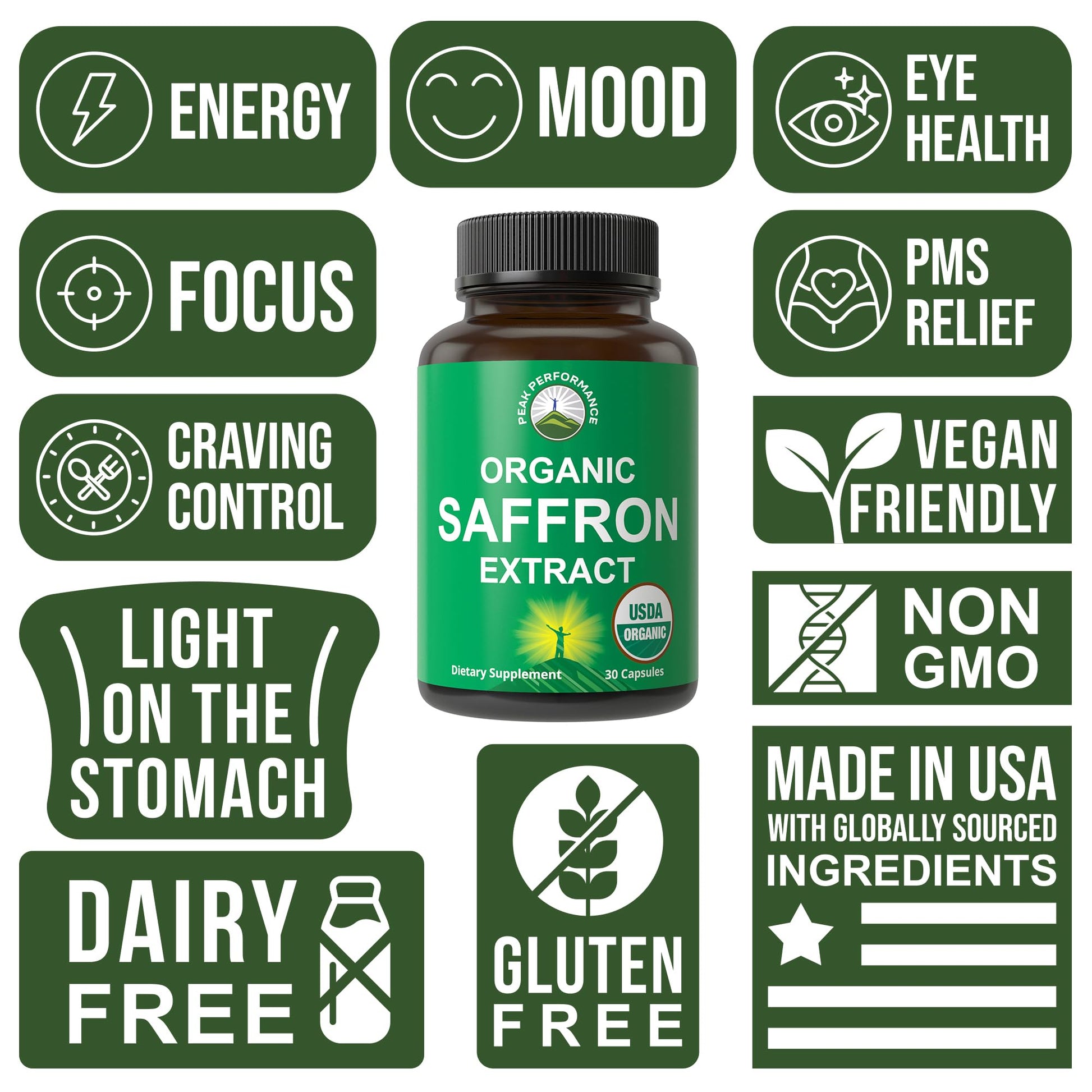 Saffron Supplements - USDA Organic Saffron Extract Capsules for Women, Men, and Kids. with Organic Prebiotic Fiber Instead of Filler. Pure and Natural for Mood, Brain, Focus, Cravings, PMS - Maple Wellness Supplements