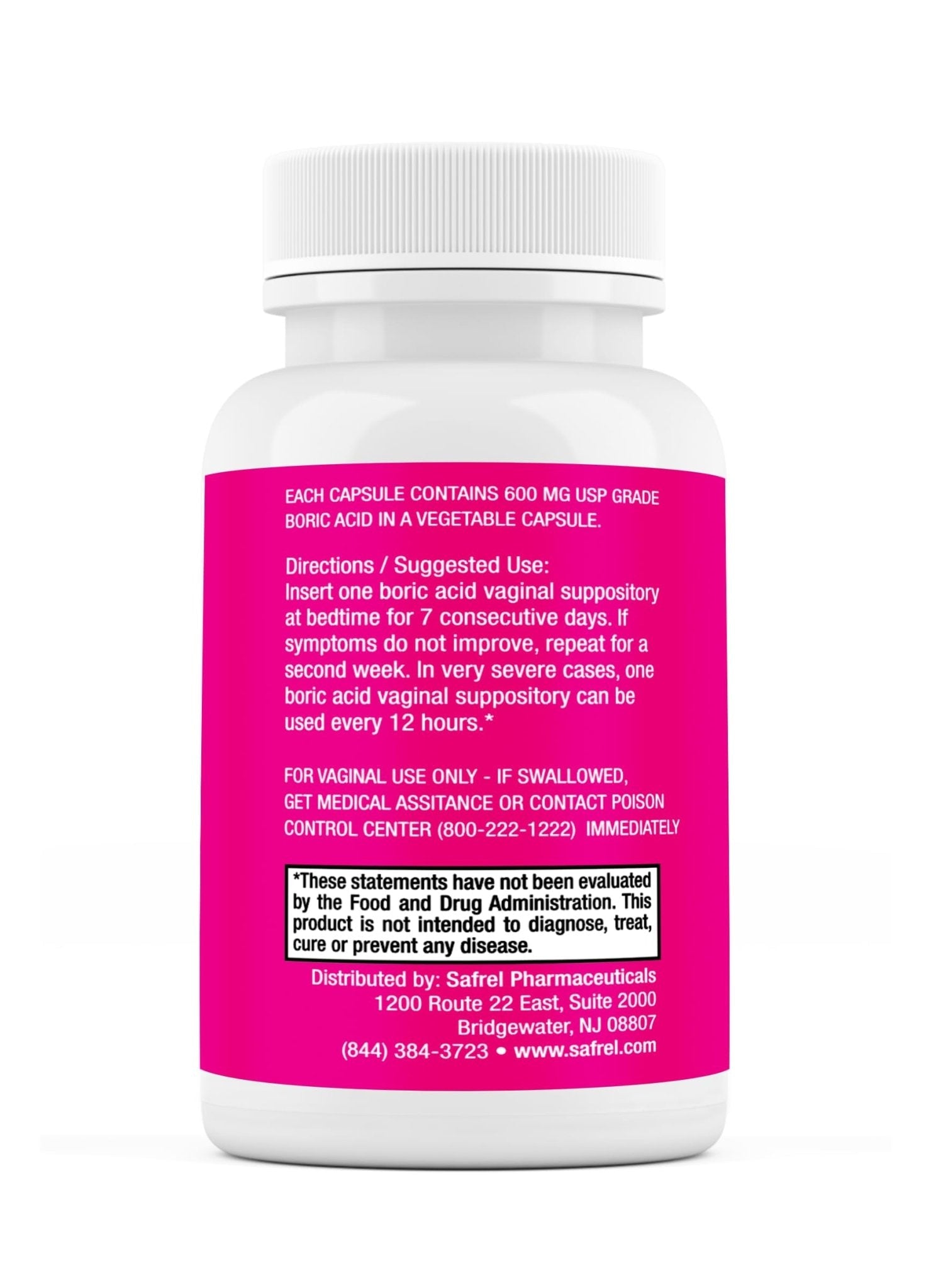 Safrel Boric Acid Vaginal Suppositories - 100% Pure Made in USA - Intimate Health Support, Vaginal Health and pH, Odor Control (30 Count) - Maple Wellness Supplements