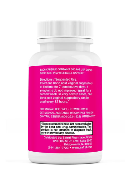 Safrel Boric Acid Vaginal Suppositories - 100% Pure Made in USA - Intimate Health Support, Vaginal Health and pH, Odor Control (30 Count) - Maple Wellness Supplements