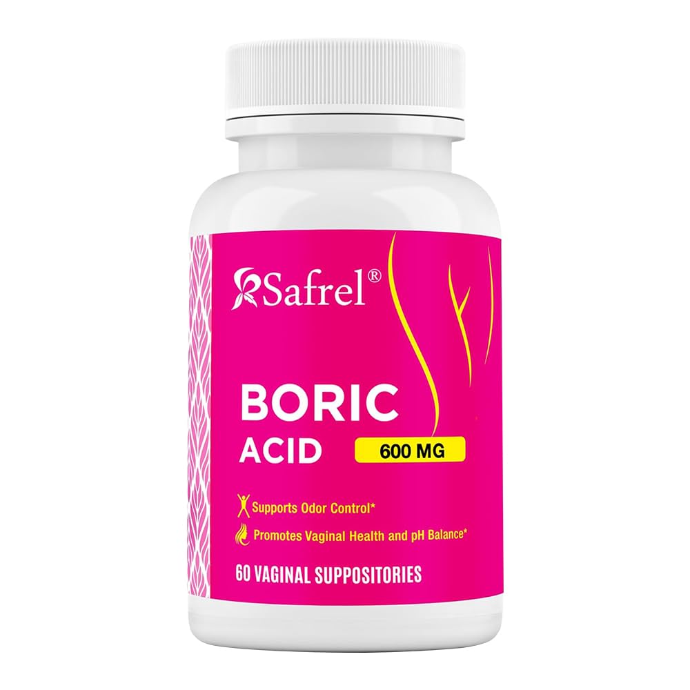 Safrel Boric Acid Vaginal Suppositories - 100% Pure Made in USA - Intimate Health Support, Vaginal Health and pH, Odor Control (60 Count) - Maple Wellness Supplements