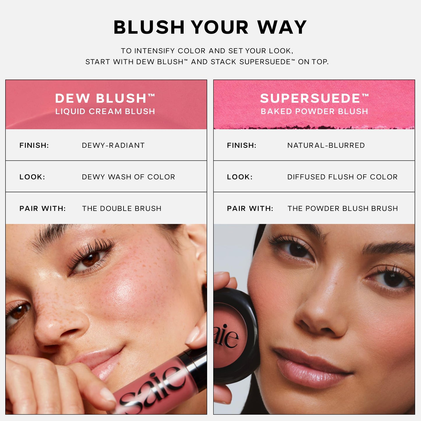 Saie Blush & Brush Duo - SuperSuede Baked Blush in Bella (.01 oz) & Powder Blush Brush - Talc-Free, Moisturizing Blush with Vegan, Fluffy Brush for Seamless Application - Maple Wellness Supplements