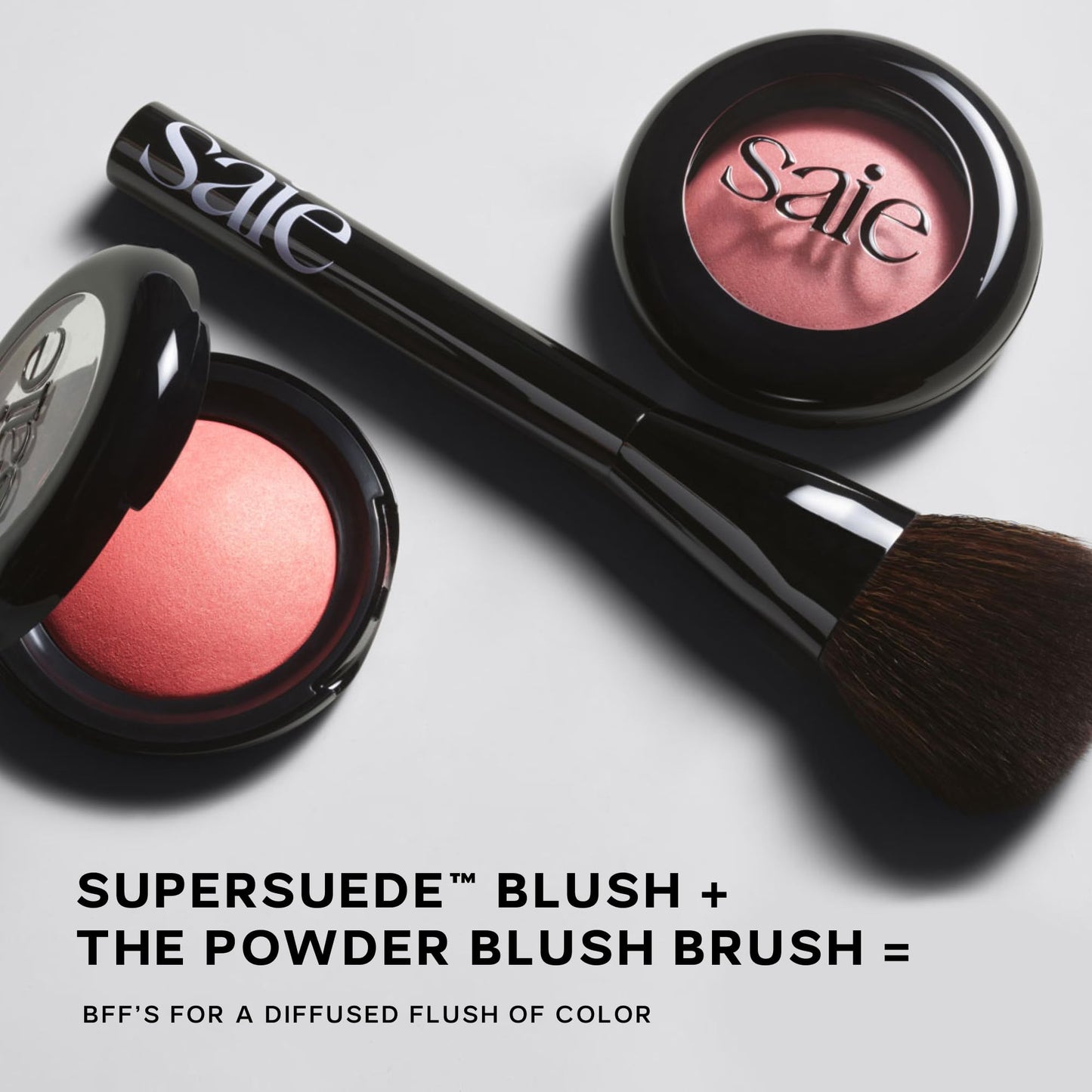 Saie Blush & Brush Duo - SuperSuede Baked Blush in Stella (.01 oz) & Powder Blush Brush - Talc-Free, Moisturizing Blush with Vegan, Fluffy Brush for Seamless Application - Maple Wellness Supplements