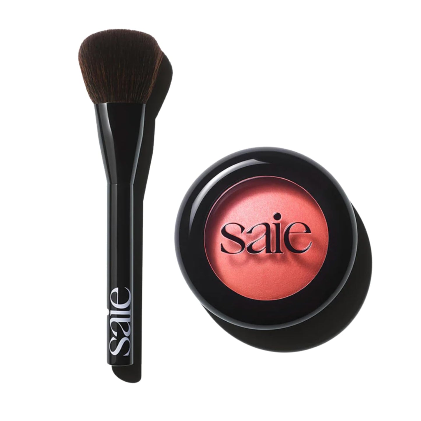 Saie Blush & Brush Duo - SuperSuede Baked Blush in Stella (.01 oz) & Powder Blush Brush - Talc-Free, Moisturizing Blush with Vegan, Fluffy Brush for Seamless Application - Maple Wellness Supplements