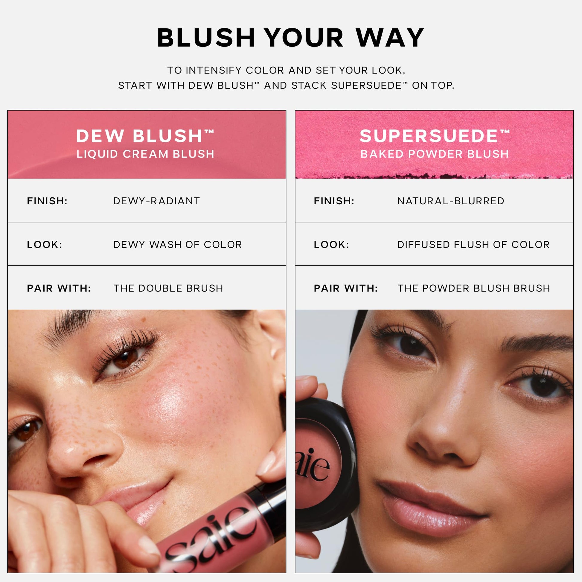 Saie Cheek Flush Duo - Dew Liquid Blush (.40 oz, Dreamy), SuperSuede Baked Powder Blush (.01 oz, Grazie) - Layerable, Skin-Nourishing Blushes for a Seamless Radiant Finish - Maple Wellness Supplements