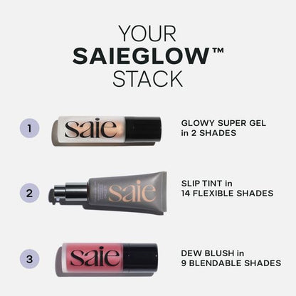 Saie Cheek Flush Duo - Dew Liquid Blush (.40 oz, Dreamy), SuperSuede Baked Powder Blush (.01 oz, Grazie) - Layerable, Skin-Nourishing Blushes for a Seamless Radiant Finish - Maple Wellness Supplements