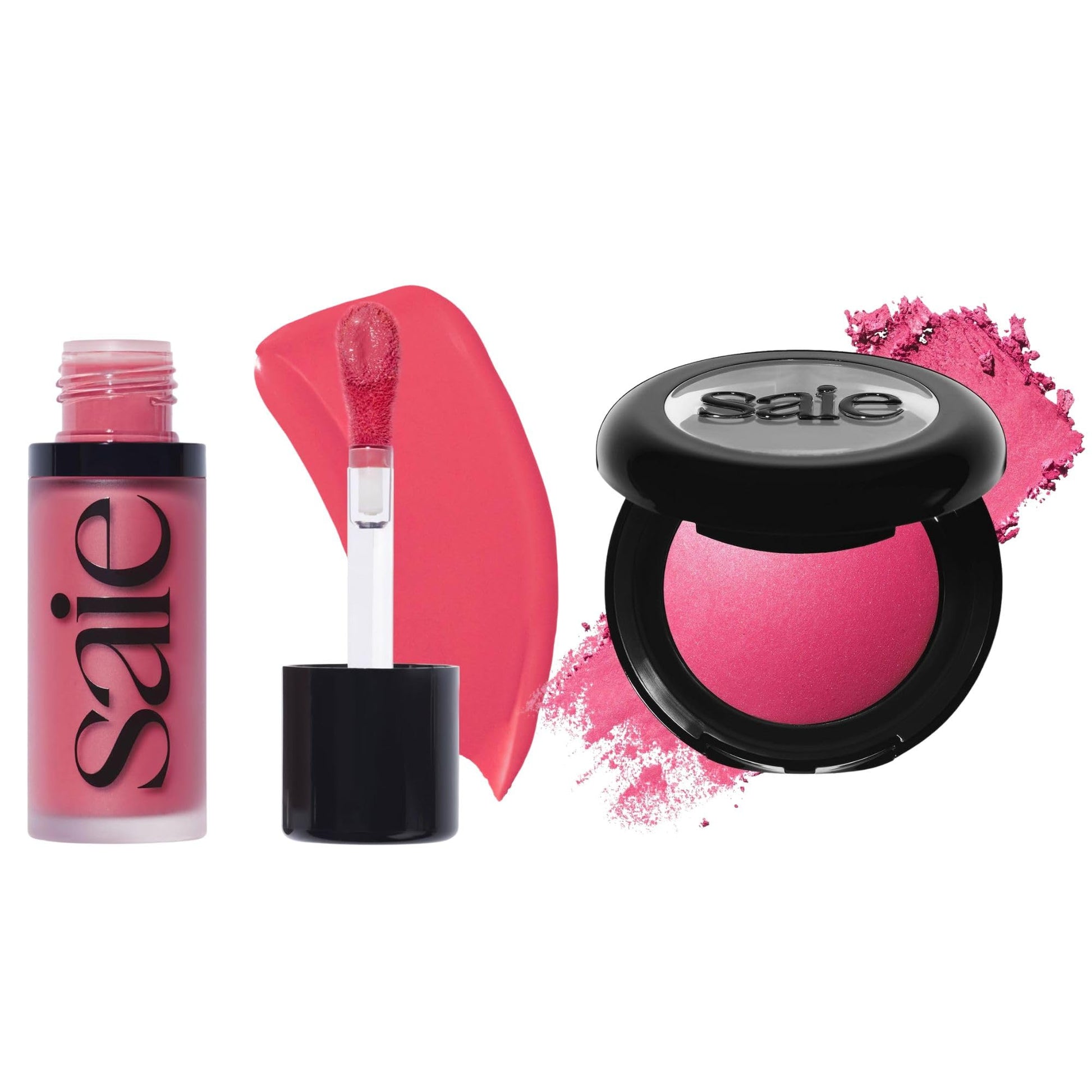 Saie Cheek Flush Duo - Dew Liquid Blush (.40 oz, Flirty), SuperSuede Baked Powder Blush (.01 oz, Amore) - Layerable, Skin-Nourishing Blushes for a Seamless Radiant Finish - Maple Wellness Supplements