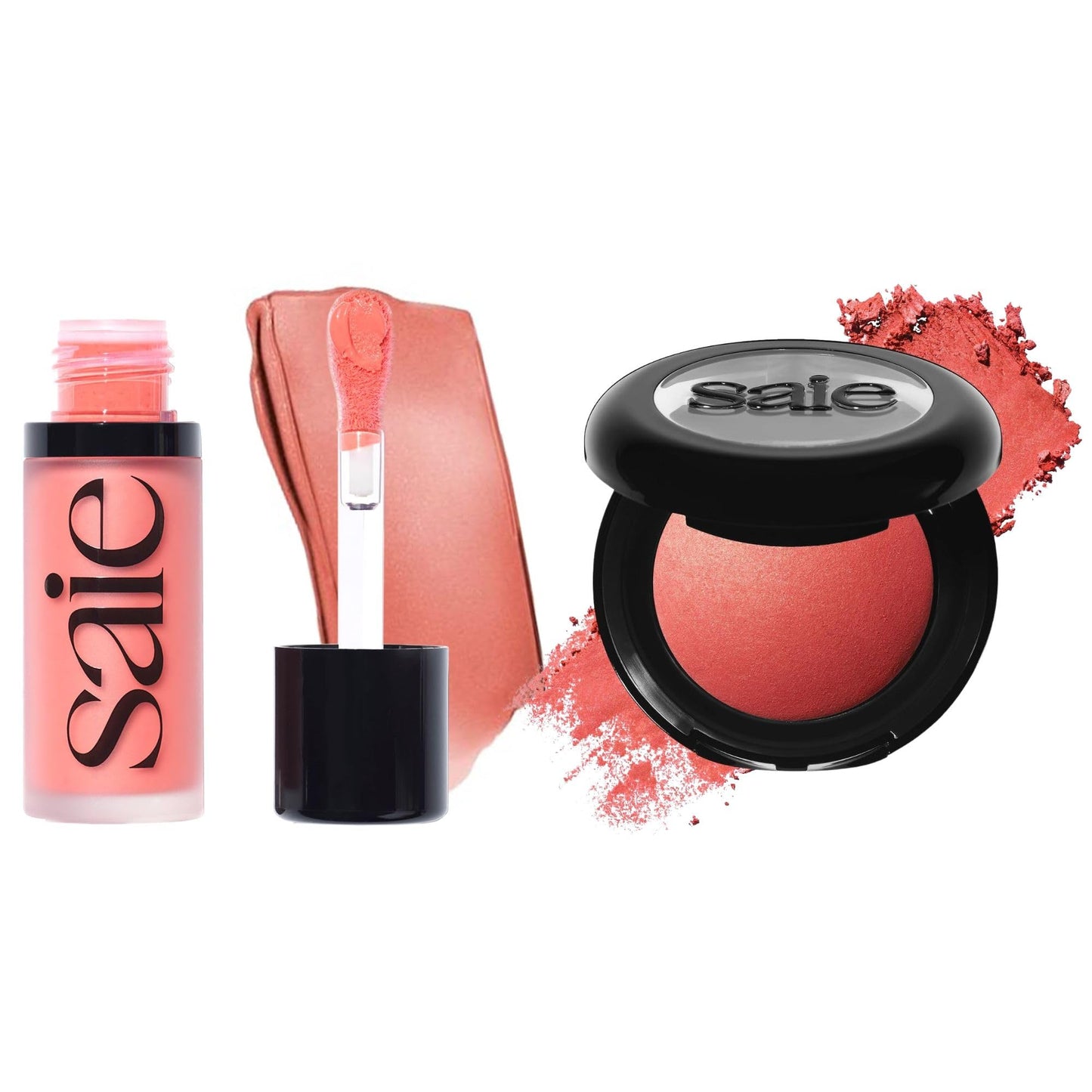 Saie Cheek Flush Duo - Dew Liquid Blush (.40 oz, Poppy), SuperSuede Baked Powder Blush (.01 oz, Stella) - Layerable, Skin-Nourishing Blushes for a Seamless Radiant Finish - Maple Wellness Supplements