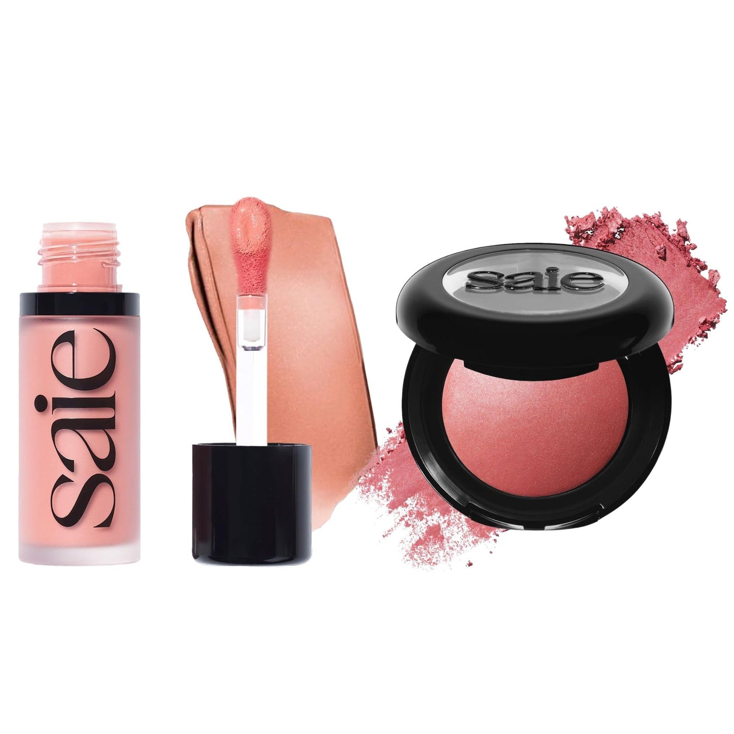 Saie Cheek Flush Duo - Dew Liquid Blush (.40 oz, Rosy), SuperSuede Baked Powder Blush (.01 oz, Mia) - Layerable, Skin-Nourishing Blushes for a Seamless Radiant Finish - Maple Wellness Supplements