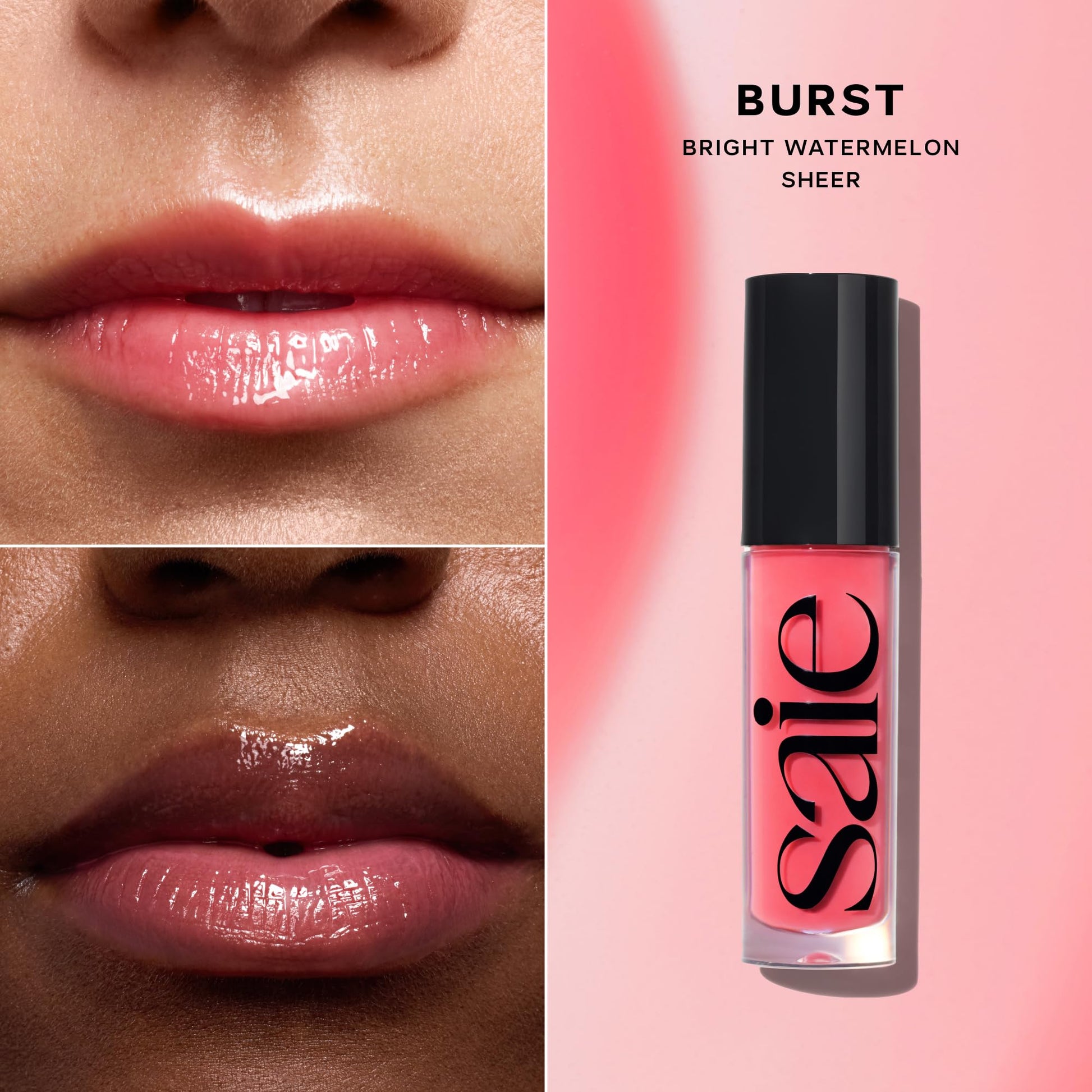 Saie Dewy Glow Duo - Dew Liquid Blush - (.40 oz, Flirty), Glossybounce Lip Gloss-Oil Hybrid (.17 oz, Burst) - Hydrating, Vegan Makeup for Radiant Cheeks & Lips - Maple Wellness Supplements