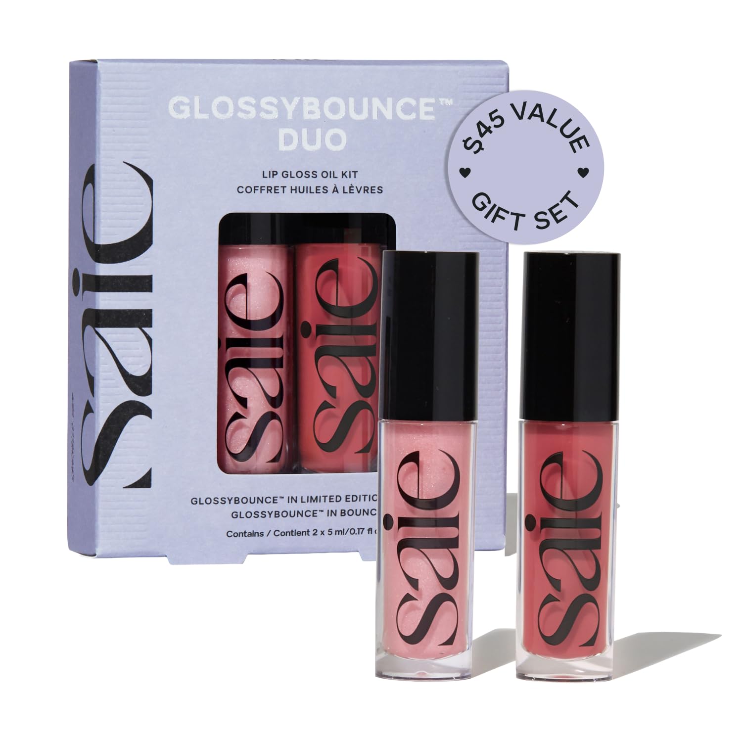 Saie Glossybounce High-Shine Hydrating Lip Gloss Oil - Sheer Tinted Lip Oil with Hyaluronic Acid + Jojoba Oil for Long-Lasting Moisture (.17 oz) (Disco + Bounce) - Maple Wellness Supplements