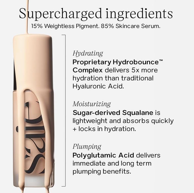 Saie Glowy Super Skin Tint Liquid Foundation - Weightless + Dewy Foundation with Lightweight Medium Coverage - Hydrating Face Makeup + Skin Care Serum Hybrid with Hyaluronic Acid - Shade 11 (1.01 oz) - Maple Wellness Supplements