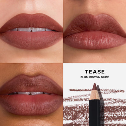 Saie Lip Liner 101 - Lip Pencil Made with a Creamy, Soft Matte Formula for a Naturally Framed or Fully Filled Look - Supercharged with Shea Butter & Jojoba Oil - Tease (.05 oz) - Maple Wellness Supplements