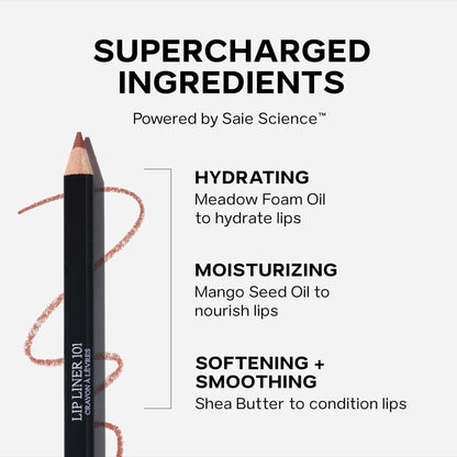 Saie Lip Liner 101 - Lip Pencil Made with a Creamy, Soft Matte Formula for a Naturally Framed or Fully Filled Look - Supercharged with Shea Butter & Jojoba Oil - Tease (.05 oz) - Maple Wellness Supplements
