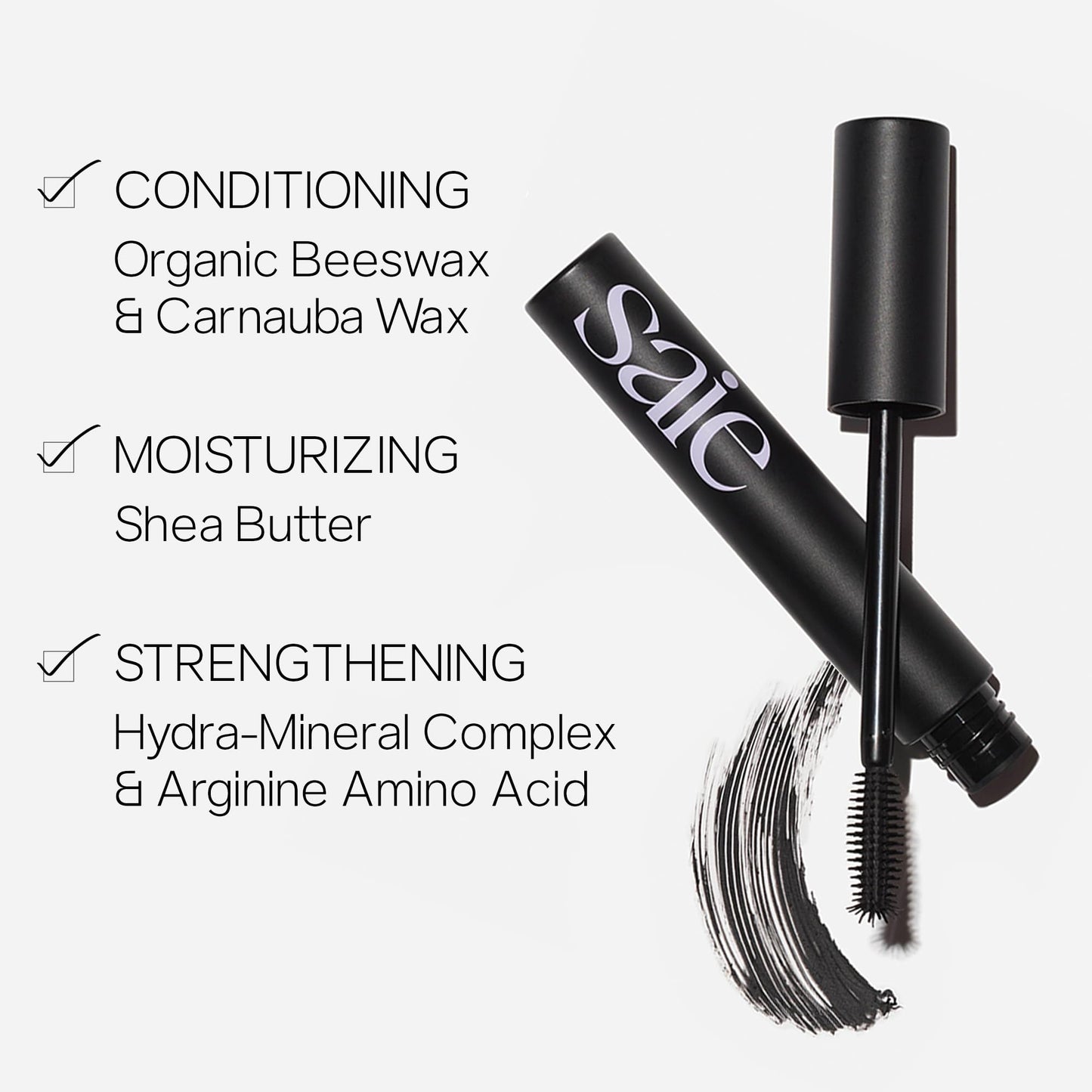 Saie Mascara 101 - Lash Lengthening Mascara for Thick, Bold, Lifted Lashes - Buildable Eye Makeup Formulated to Strengthen and Condition with Rich Nutrients - Black (0.31 oz) - Maple Wellness Supplements