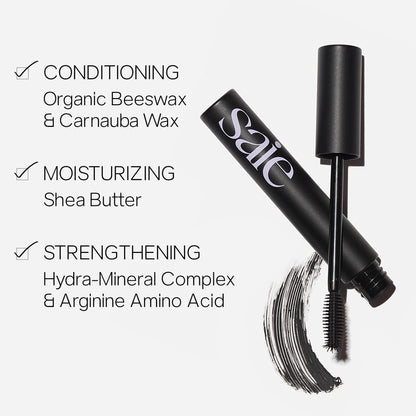 Saie Mascara 101 - Lash Lengthening Mascara for Thick, Bold, Lifted Lashes - Buildable Eye Makeup Formulated to Strengthen and Condition with Rich Nutrients - Black (0.31 oz) - Maple Wellness Supplements