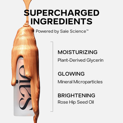 Saie Mini Glowy Super Gel - Hydrating Makeup Primer and Illuminating Glow Serum Enriched with Vitamin C and Squalane Oil - All-Over Liquid Highlighter Makeup for Instant Glass Skin - Starglow (0.5 oz) - Maple Wellness Supplements