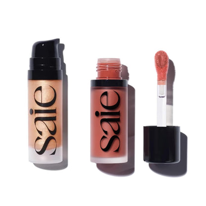 Saie Mini Glowy Super Gel Lightweight llluminator & Makeup Primer - Sunglow (0.5 oz) + Dew Blush - Lightweight Liquid Blush with a Blendable + Buildable Cream Finish - Cutie (.40 oz) - Maple Wellness Supplements
