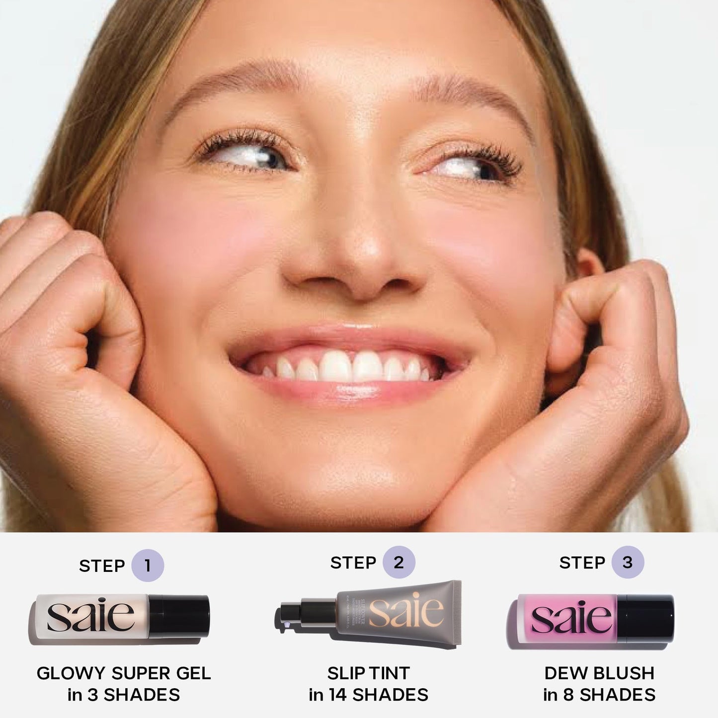 Saie Mini Glowy Super Gel Lightweight llluminator & Makeup Primer - Sunglow (0.5 oz) + Dew Blush - Lightweight Liquid Blush with a Blendable + Buildable Cream Finish - Rosy (.40 oz) - Maple Wellness Supplements