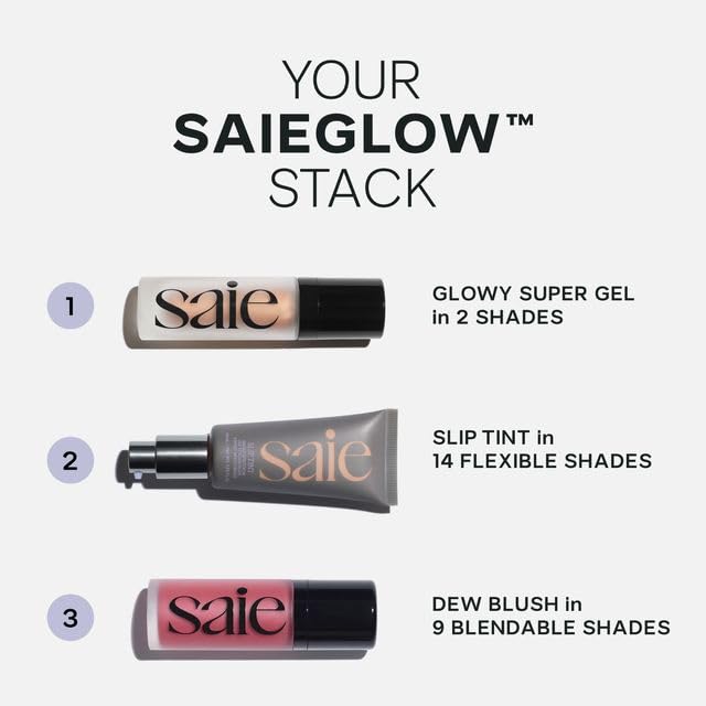 Saie Mini Glowy Super Gel Lightweight llluminator & Makeup Primer - Sunglow (0.5 oz) + Dew Blush - Lightweight Liquid Blush with a Blendable + Buildable Cream Finish - Rosy (.40 oz) - Maple Wellness Supplements