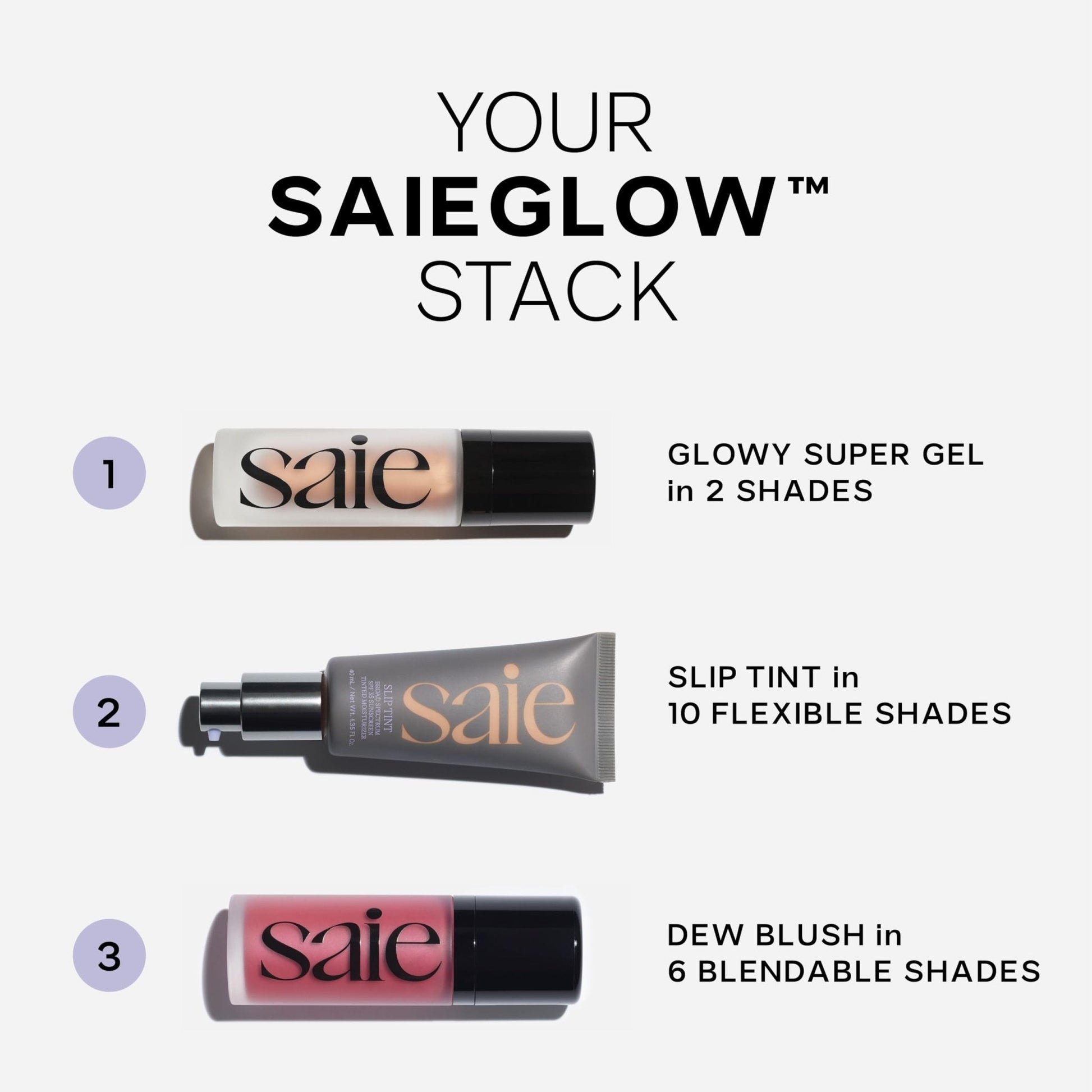 Saie Mini Glowy Super Gel Lightweight llluminator & Makeup Primer - Sunglow (0.5 oz) + Dew Blush - Lightweight Liquid Blush with a Blendable + Buildable Cream Finish - Sweetie (.40 oz) - Maple Wellness Supplements