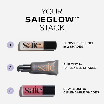 Saie Mini Glowy Super Gel Lightweight llluminator & Makeup Primer - Sunglow (0.5 oz) + Dew Blush - Lightweight Liquid Blush with a Blendable + Buildable Cream Finish - Sweetie (.40 oz) - Maple Wellness Supplements
