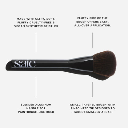 Saie Powder Blush Brush - Fluffy Makeup Brush for Cheeks - Ultra-Soft Tapered Bristles for a Precise, Diffused Application - For Pressed or Loose Powder Face Makeup, Bronzer + Blush - Vegan (1 Count) - Maple Wellness Supplements