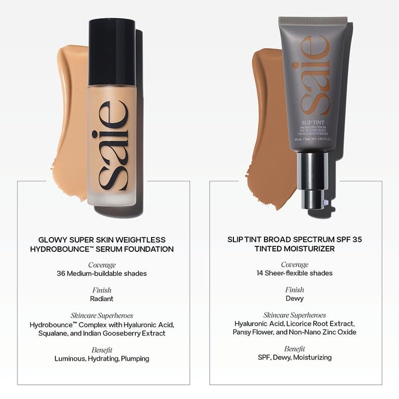 Saie Slip Tint Tinted Moisturizer with SPF 35 - Light Coverage, Glowy Skin Tint & Mineral Sunscreen for Face with Hydrating Hyaluronic Acid - Summer Makeup Essential - Shade Three (1.35 oz) - Maple Wellness Supplements