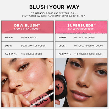 Saie SuperSuede Baked Blush - Talc-Free Powder Blush for Cheeks Infused with Hyaluronic Acid, Glycerin + Squalane - Hydrating Face Makeup for a Natural, Diffused Flush of Color - Ciao (0.1 Ounce) - Maple Wellness Supplements