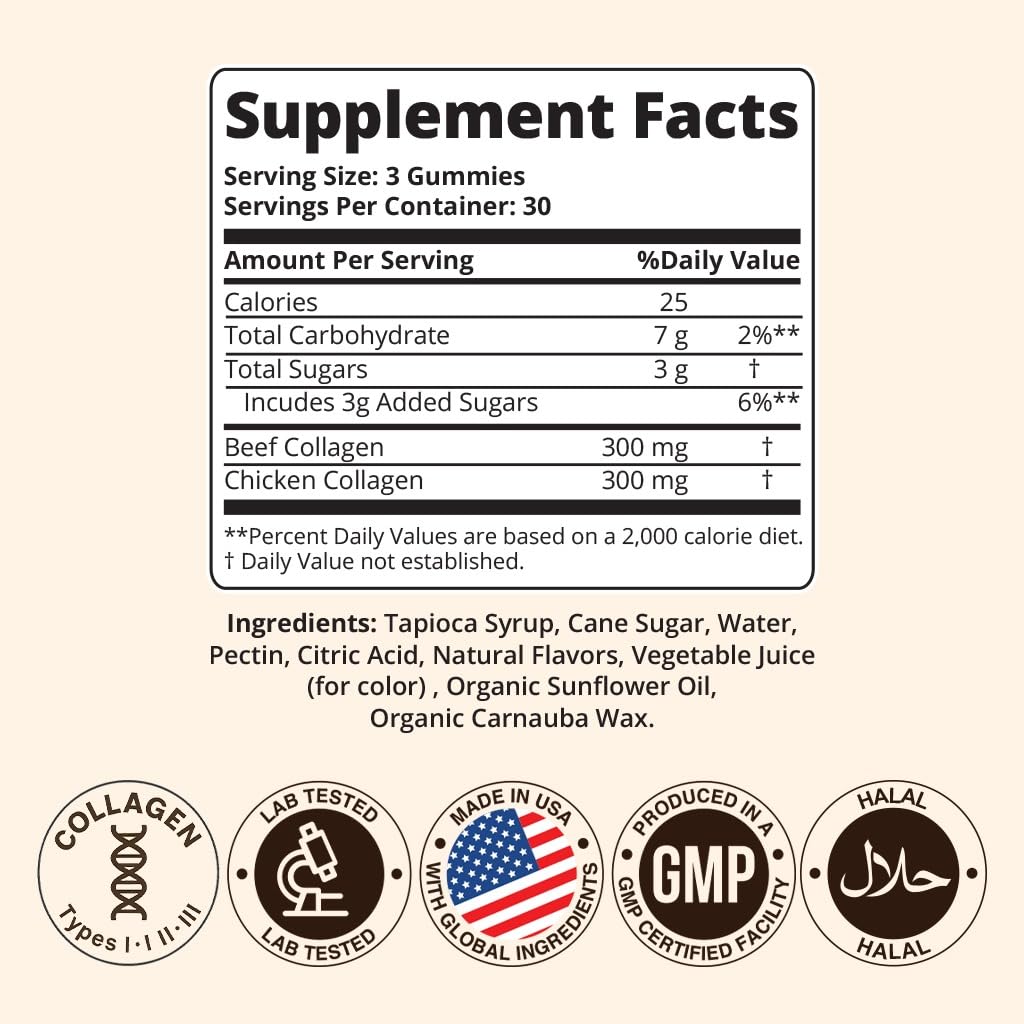 Sakoon nutrition Halal Certified Collagen Peptides Gummies | (Type I, II & III) Collagen Gummies for Women & Men | 90 Naturally Flavoured Strawberry Gummy to Support Hair, Skin, Joints & Nails | USA - Maple Wellness Supplements