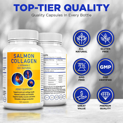 Salcoll Premium Marine Collagen Capsules, 120 Count, Fish Collagen Supplement for Joint Support, Skin, Hair & Nails - Maple Wellness Supplements