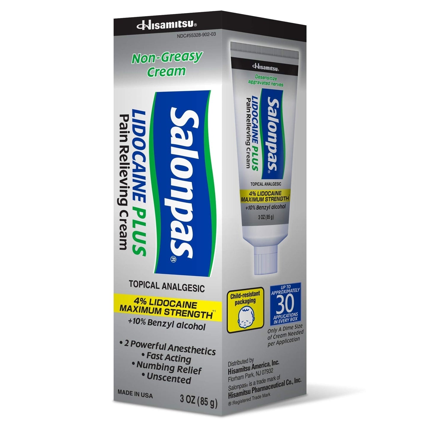 Salonpas Lidocaine Plus Pain Relieving Cream, 3 Ounce Tube - Maple Wellness Supplements