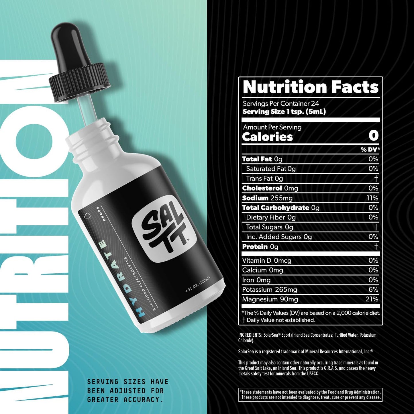 SALTT - Hydrate (4 oz) - Electrolytes Drops - Energy Boost - Sodium, Potassium, Magnesium, Zinc, Copper - Unflavored - Ultra Low Carb - Zero Sugar, Vegan, - Maple Wellness Supplements