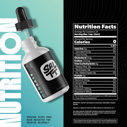 SALTT - Hydrate (4 oz) - Electrolytes Drops - Energy Boost - Sodium, Potassium, Magnesium, Zinc, Copper - Unflavored - Ultra Low Carb - Zero Sugar, Vegan, - Maple Wellness Supplements